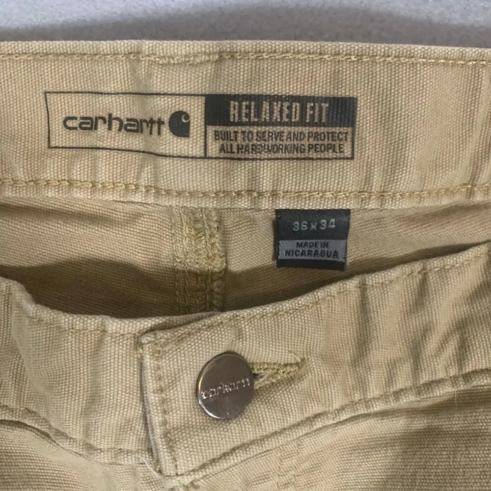 Mens Carhartt Pants 36-34 Beige Canvas Workwear